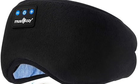 A black eye mask with buttons