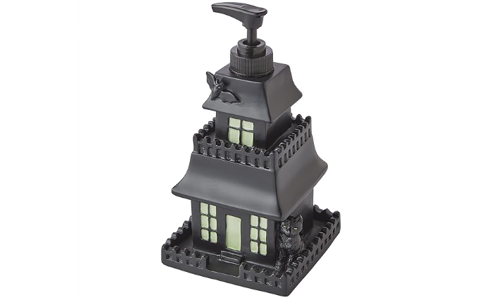 Black haunted house-shaped soap dispenser